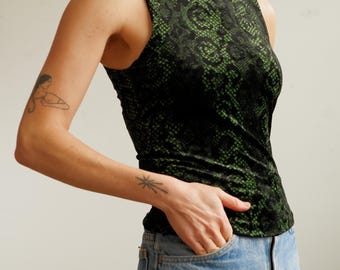 Vintage 90s Y2K Betsey Johnson Snakeskin Velvet Tank Top/ Size XS Small