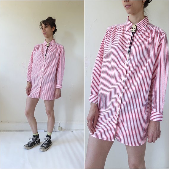 Vintage 80s Striped Cotton Oversized Shirt/ 1980s