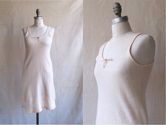 Vintage 20s 30s Wool Slip Dress/ 1920s 1930s Sleev