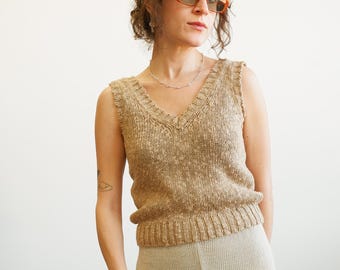 Vintage 90s Brown Cotton Knit Vest Top/ Size Small