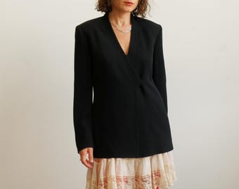 Vintage Black Surplice Ribbed Blazer Jacket/ Size Medium