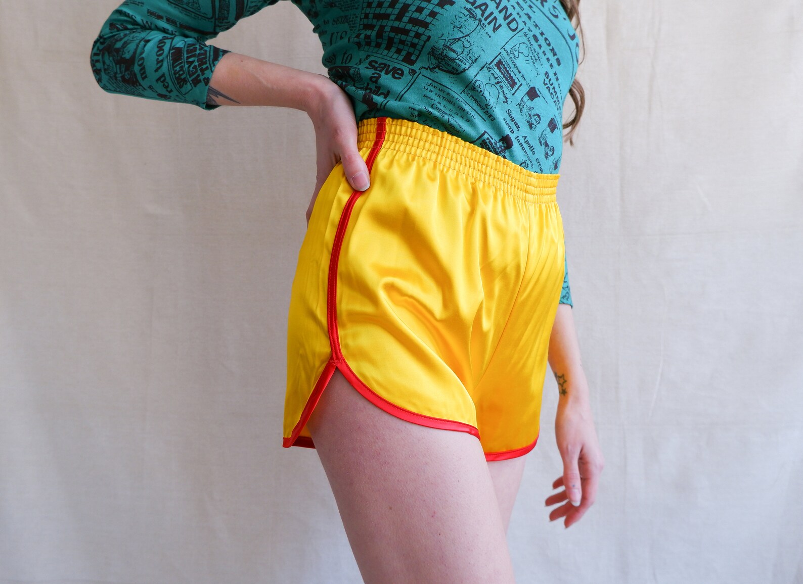 Vintage 70s Yellow Satin Roller Girl Shorts/ 1970s High Etsy