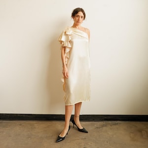 80s one shoulder dress Pierre Cardin Vintage 80's One Shoulder Pouf Dress with Detachable Train at 1stDibs
