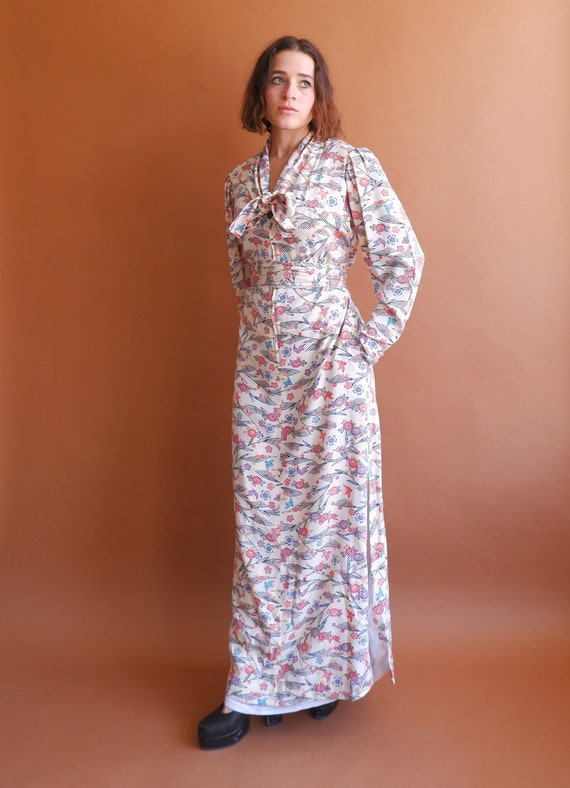 Vintage 70s Puff Sleeve Maxi Dress/ 1970s Kimono … - image 3