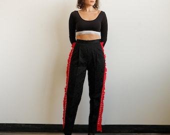 Vintage 90s Esprit Jacquard Pants with Red Fringe Trim/ Size XS 25