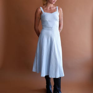 Vintage 50s Baby Blue Seersucker Cotton Summer Dress with Repairs/ Size XS