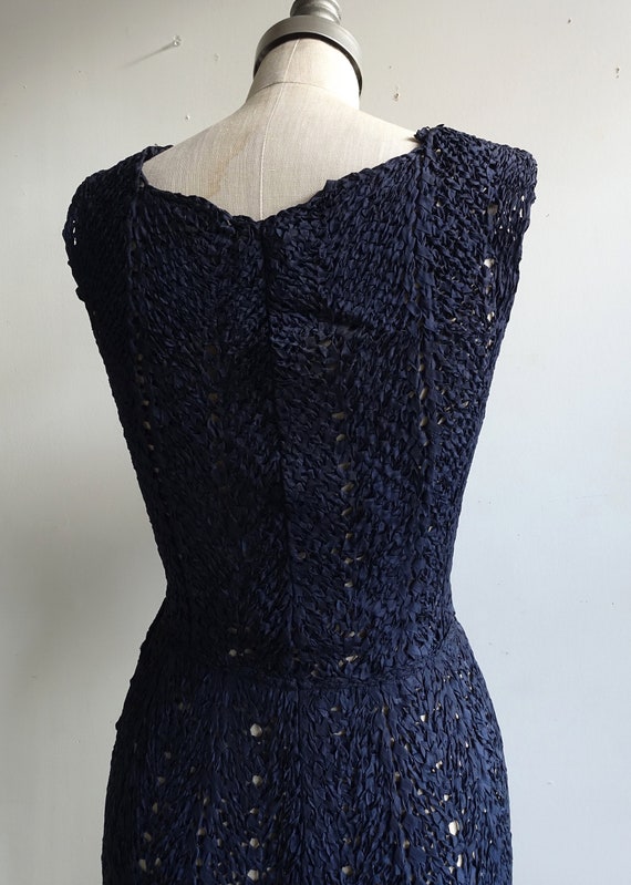 Vintage 40s 50s Navy Ribbon Dress/ 1940s Crochet … - image 10