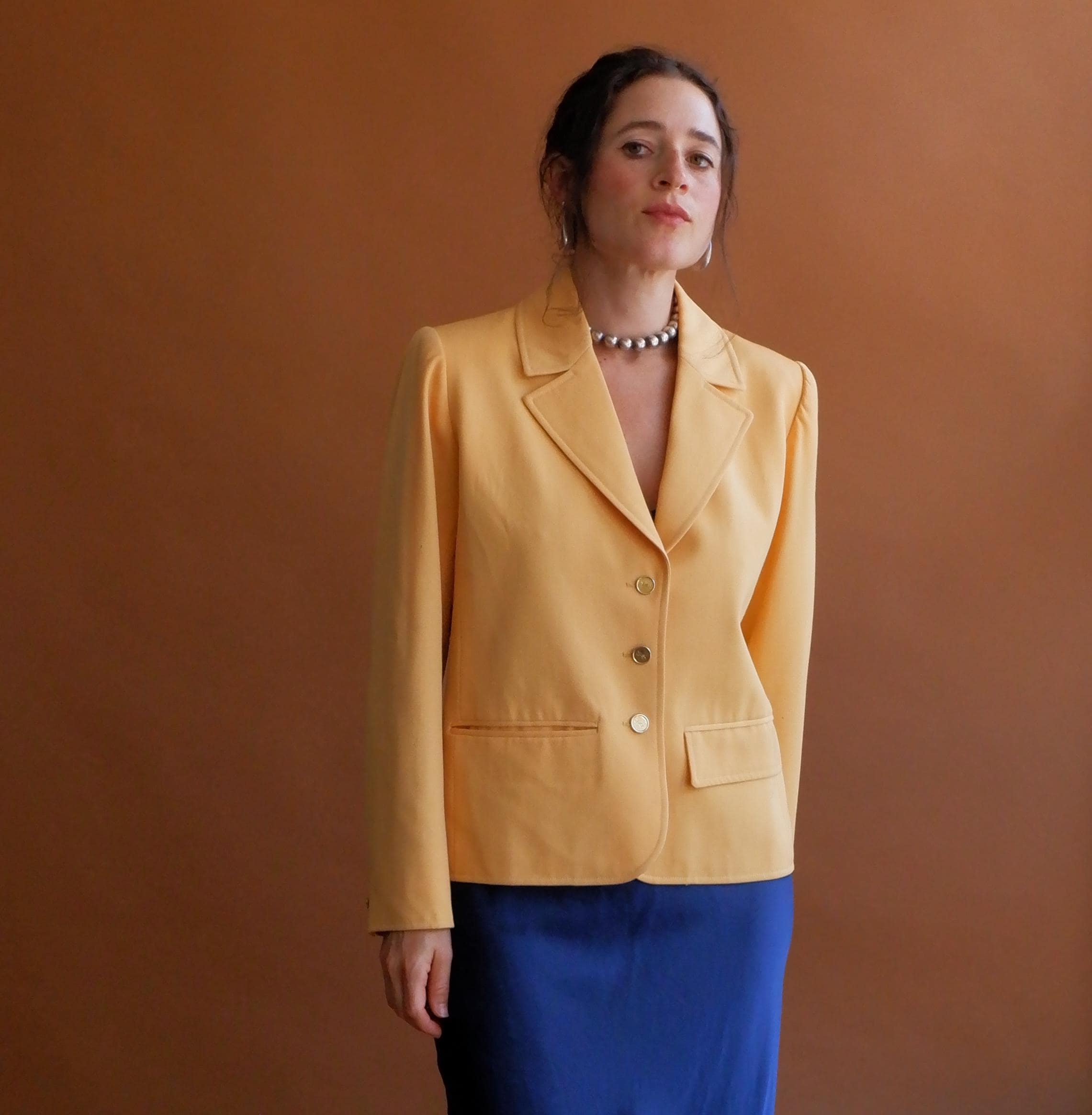 Yves Saint Laurent イエローテーラードジャケット コート　36 Vintage 80s Yves Saint Laurent Yellow Blazer Jacket/ 1980s YSL