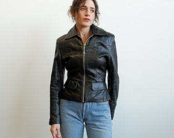 Vintage 80s North Beach Leather Black Motorcycle Jacket/ Size XS