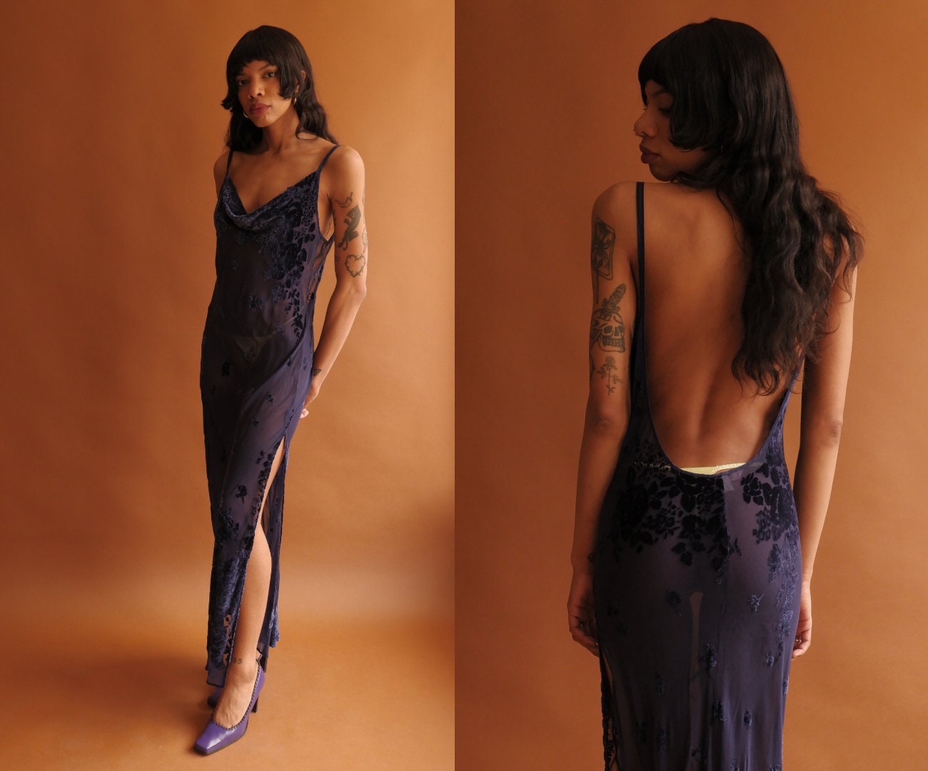 Vintage Burnout Velvet Backless Slip Dress/ Victorias Secret