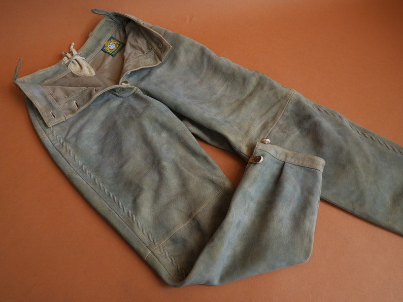 Vintage Suede Lederhosen Pants/ High Waisted Leather Bavarian Trousers/Hammerschmid/ Size Small 27 image 6