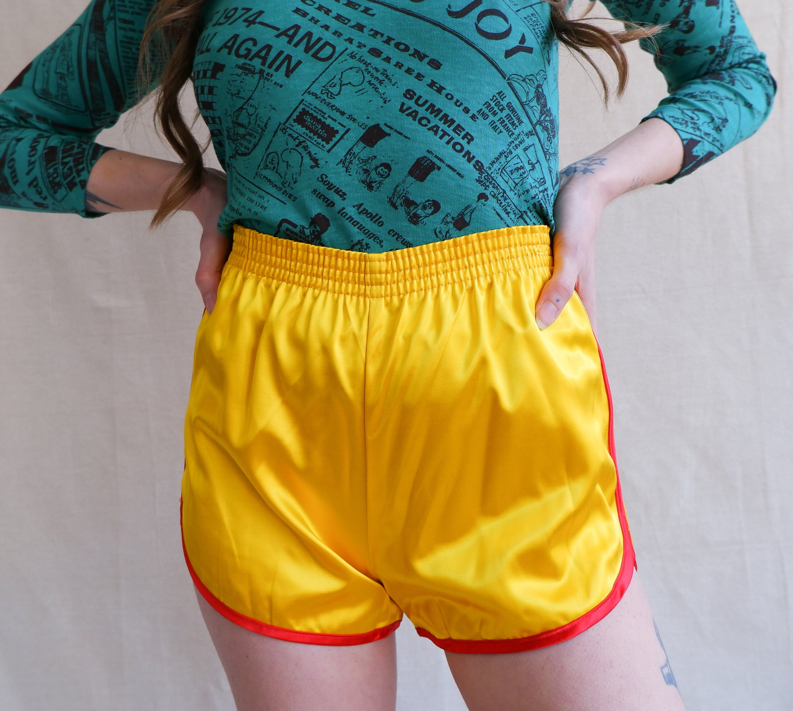 Vintage 70s Yellow Satin Roller Girl Shorts/ 1970s High Etsy UK