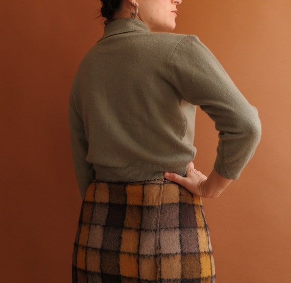 Vintage 50s Cropped Sage Sweater with Pom Poms/ 1… - image 3