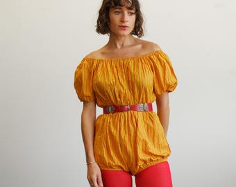 Mono bombacho floral vintage de los años 70 / Body de los años 70 / Talla mediana