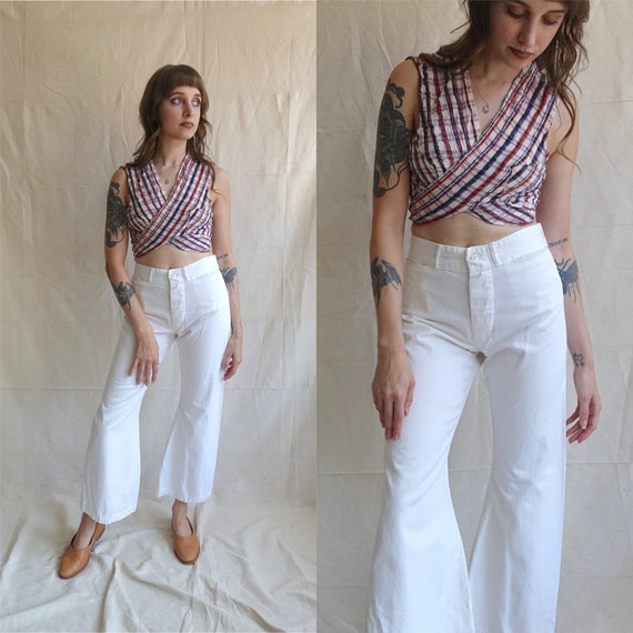 Vintage White Button Fly Sailor Pants/ High Waiste