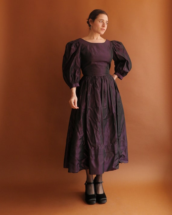 Vintage 80s Laura Ashley Eggplant Taffeta Puff Sl… - image 2