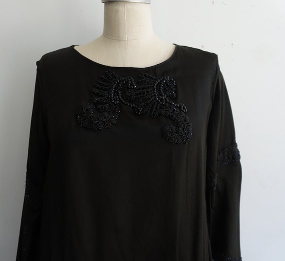 1920s Black Beaded Gown/ 20s Deco Flapper Drop Wa… - image 3