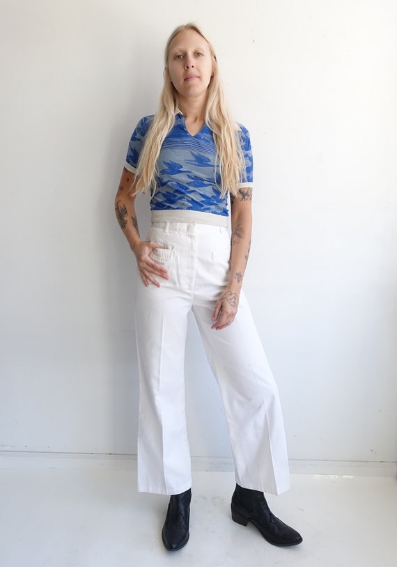 Vintage 80s White Sailor Pants/ High Waisted Wide