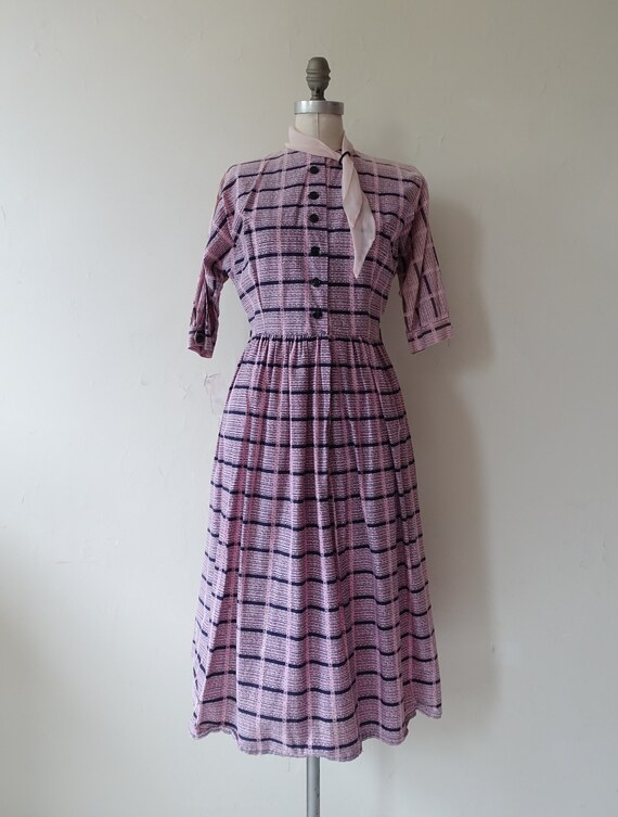 Vintage 40s Cotton Dress with Scarf Loop Collar/ … - image 2