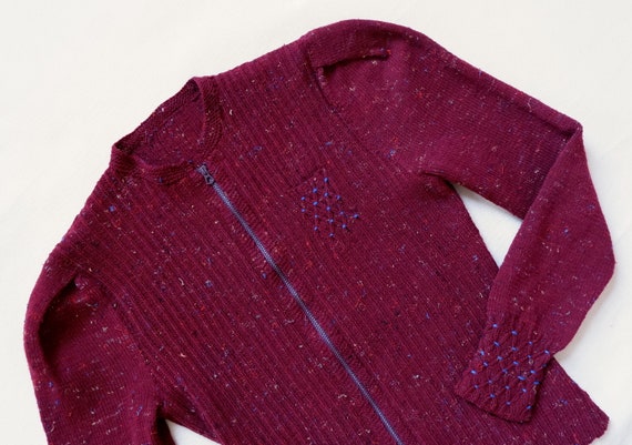 Vintage 30s 40s Confetti Knit Zip Up Sweater/ 1930