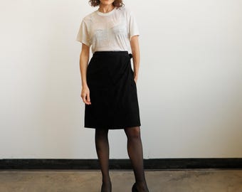 Vintage 80s Black Suede Wrap Skirt with Buckle/ Size Medium 27