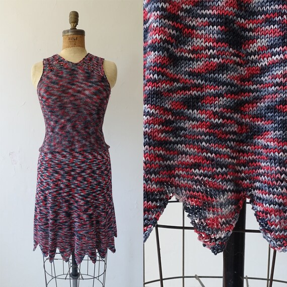 Vintage Space Dyed Knit Two Piece Set/ Tank and Sk