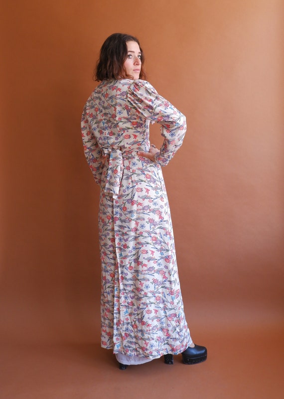 Vintage 70s Puff Sleeve Maxi Dress/ 1970s Kimono … - image 6