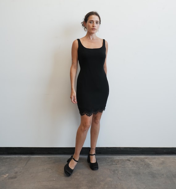 chinese dress ladies On The Town Lace Scoop Neck Dress in Black Small main image 1