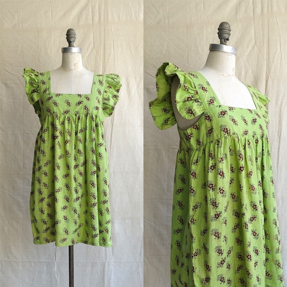 Vintage 70s Block Printed Indian Cotton Mini Dress