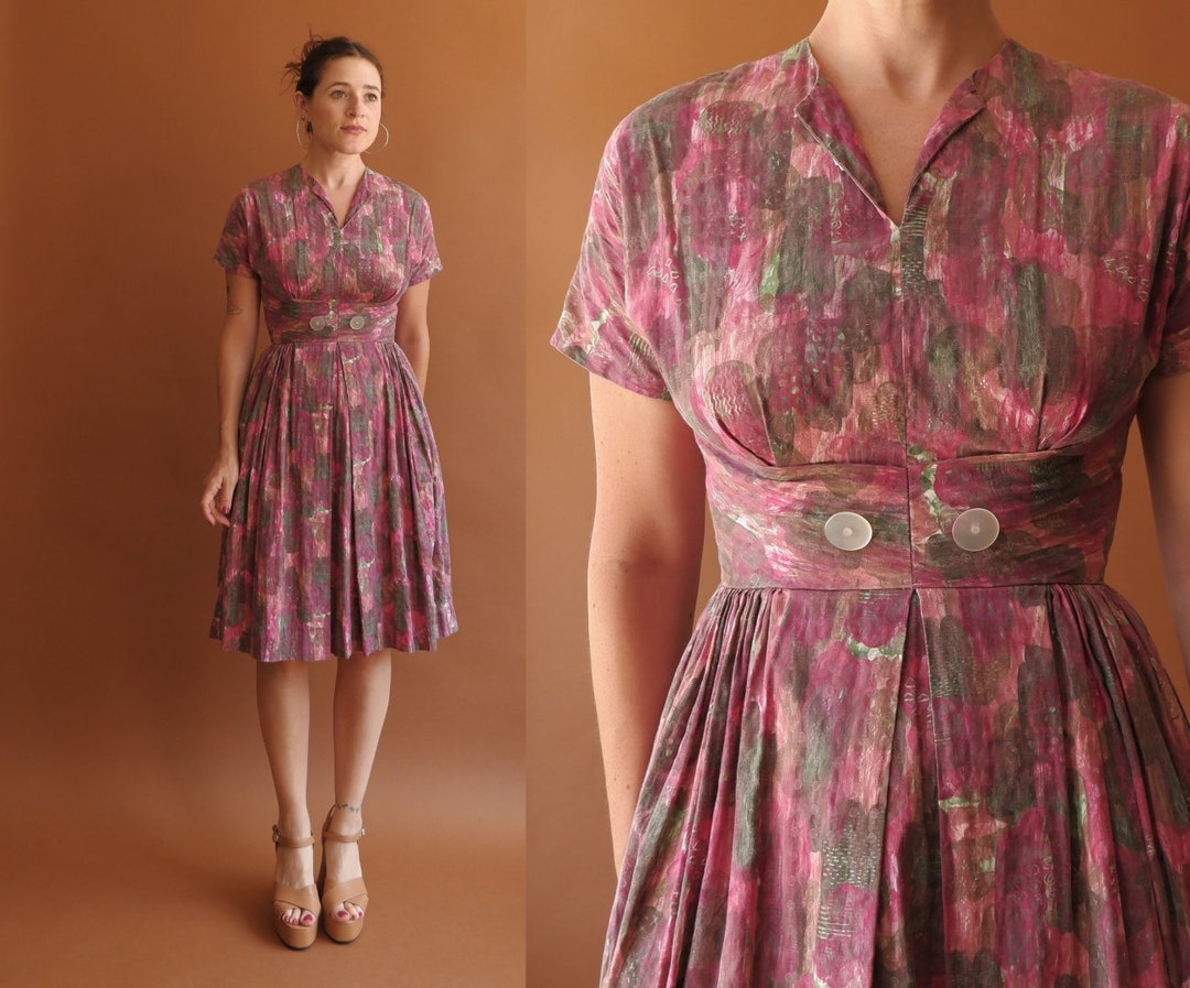 Vintage 50s Pink Short Sleeve Maxi Dress