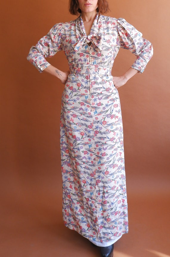 Vintage 70s Puff Sleeve Maxi Dress/ 1970s Kimono … - image 4