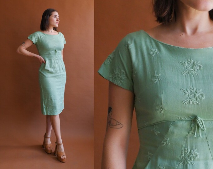 Vintage 50s Mint Green Embroidered Dress/ Size Small Etsy