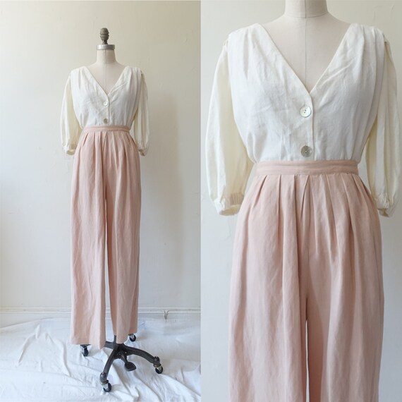 Vintage 80s Michael Kors Pink Linen Trousers/ 1980
