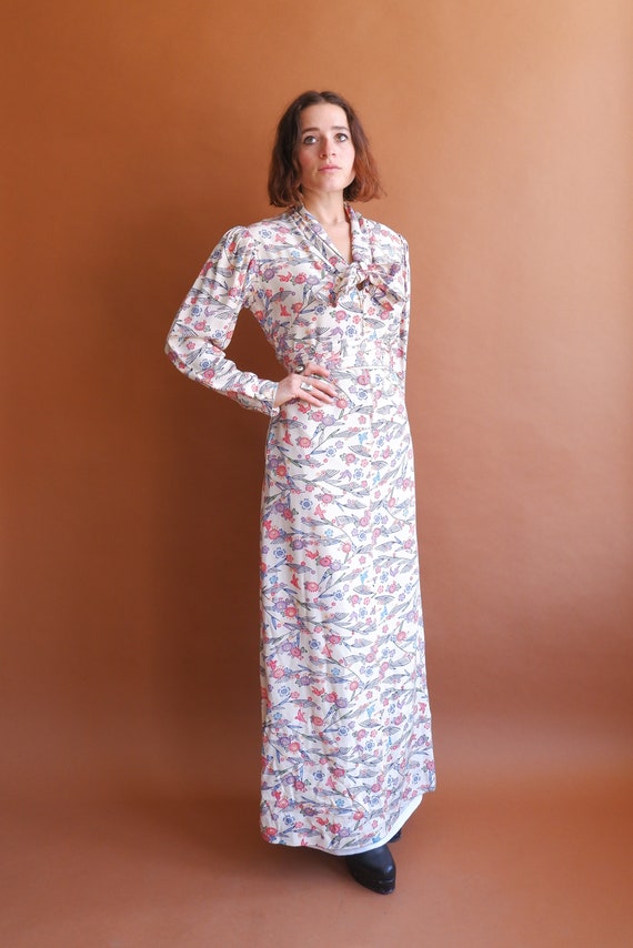 Vintage 70s Puff Sleeve Maxi Dress/ 1970s Kimono … - image 5