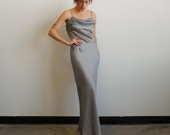 Vintage Silver Gray Formal Maxi Dress/ Size Medium