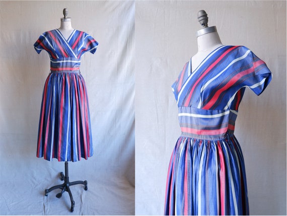 Vintage 50s Striped Iridescent Taffeta Gown/ 1950… - image 1