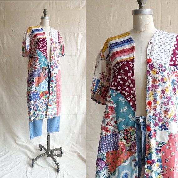 Vintage 60s Patchwork House Coat/ 1960s Quilt Jack