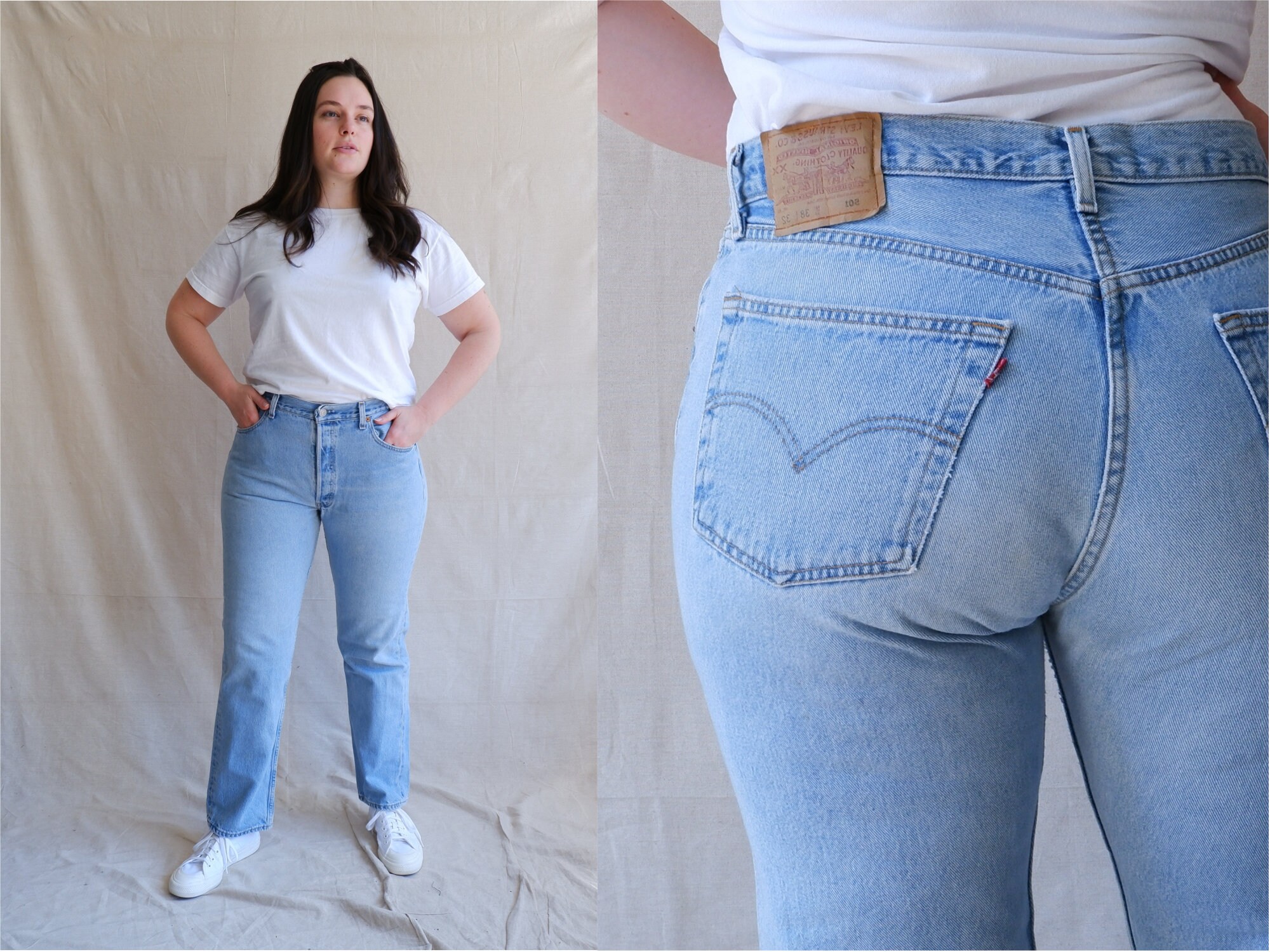 Vintage Light Wash Levi 501 Denim/ High Waisted Button Fly Straight Leg  Jeans/ Size 38 Large - Etsy