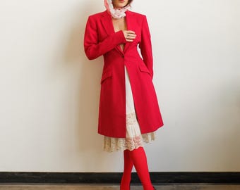Vintage Red Riding Jacket/1990s Long Line Tailored Jacket/ Size Small