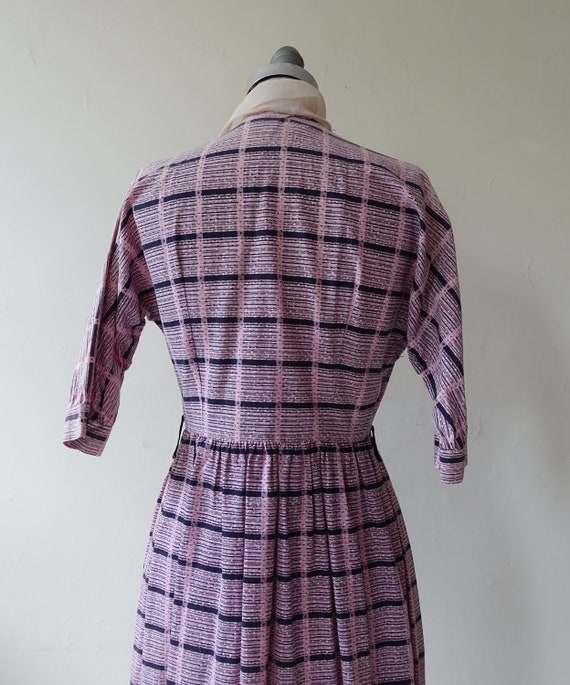 Vintage 40s Cotton Dress with Scarf Loop Collar/ … - image 7