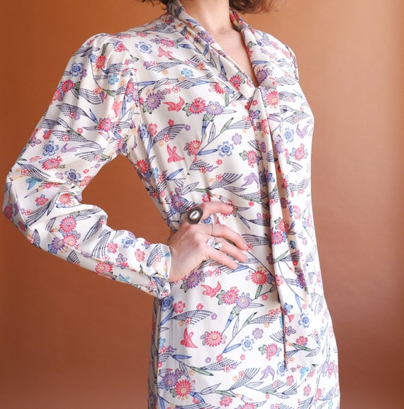 Vintage 70s Puff Sleeve Maxi Dress/ 1970s Kimono … - image 9