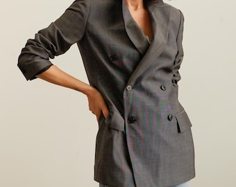 Vintage 90s Michael Kors Charcoal Double Breasted Blazer / Size Small