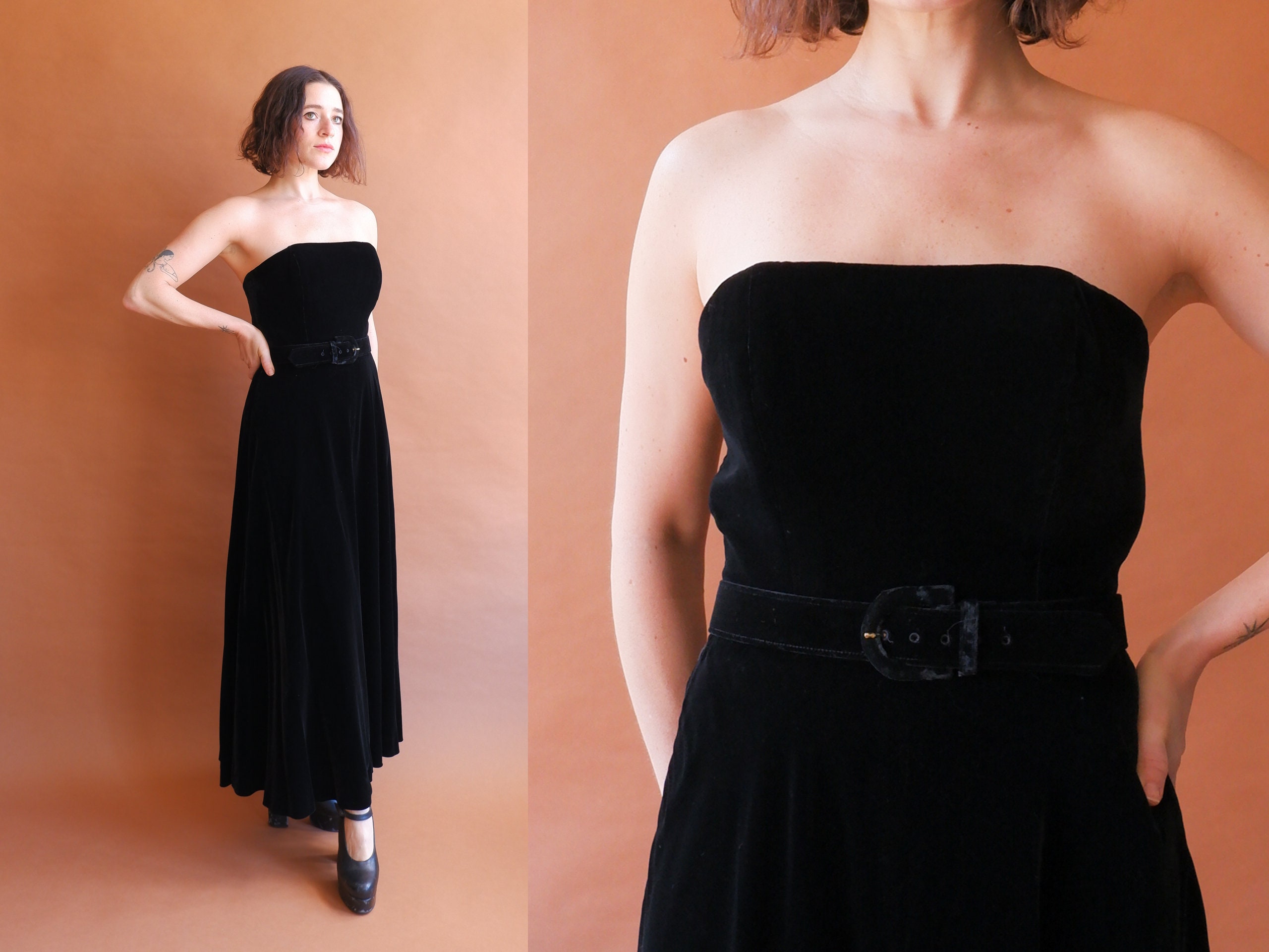 Vintage 80s Ralph Lauren Black Velvet Strapless Dress With Belt/ Size  Medium 30 - Etsy Canada