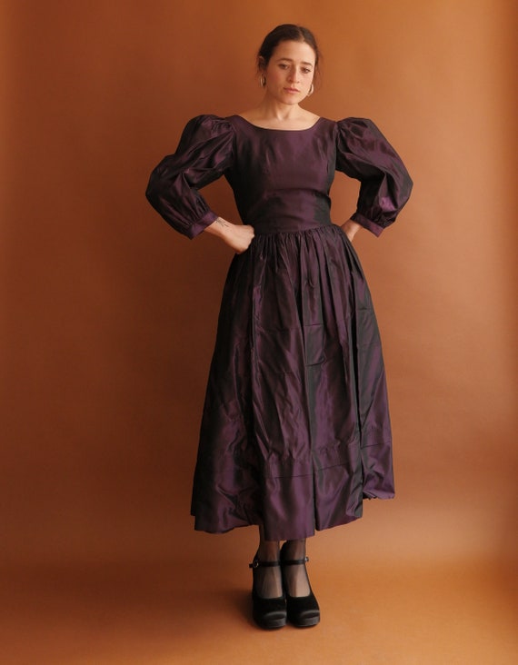 Vintage 80s Laura Ashley Eggplant Taffeta Puff Sl… - image 3