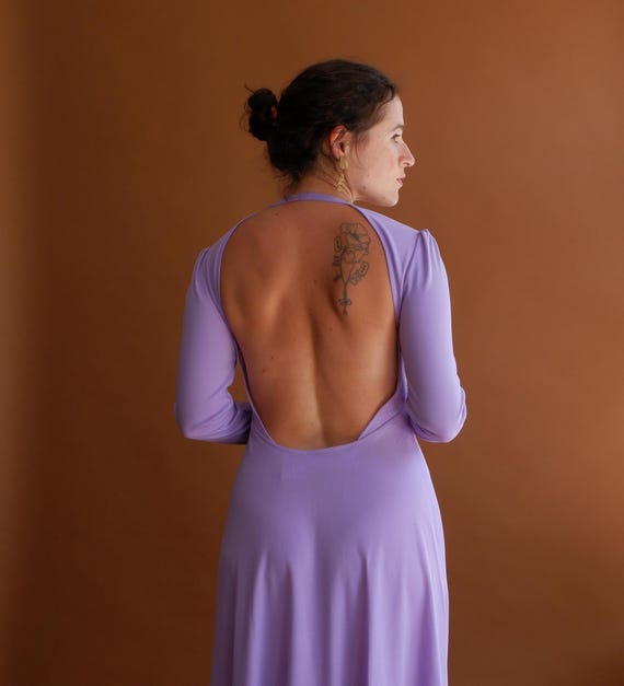 navy blue dress for baby girl Long Sleeve Backless Crystal Flower Maxi Dress Lavender main image 1