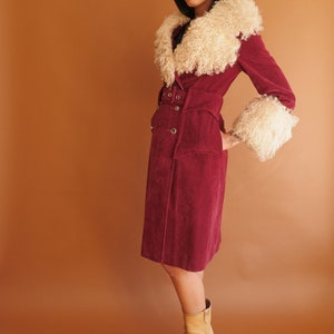 Vintage 70s Mongolian Lamb Fur Trim Coat/ 1970s Penny Lane Belted Jacket/ Size Medium image 3