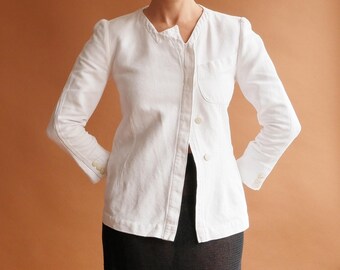 Vintage Krizia White Asymmetrical Zig Zag Collar Jacket/ Size Small