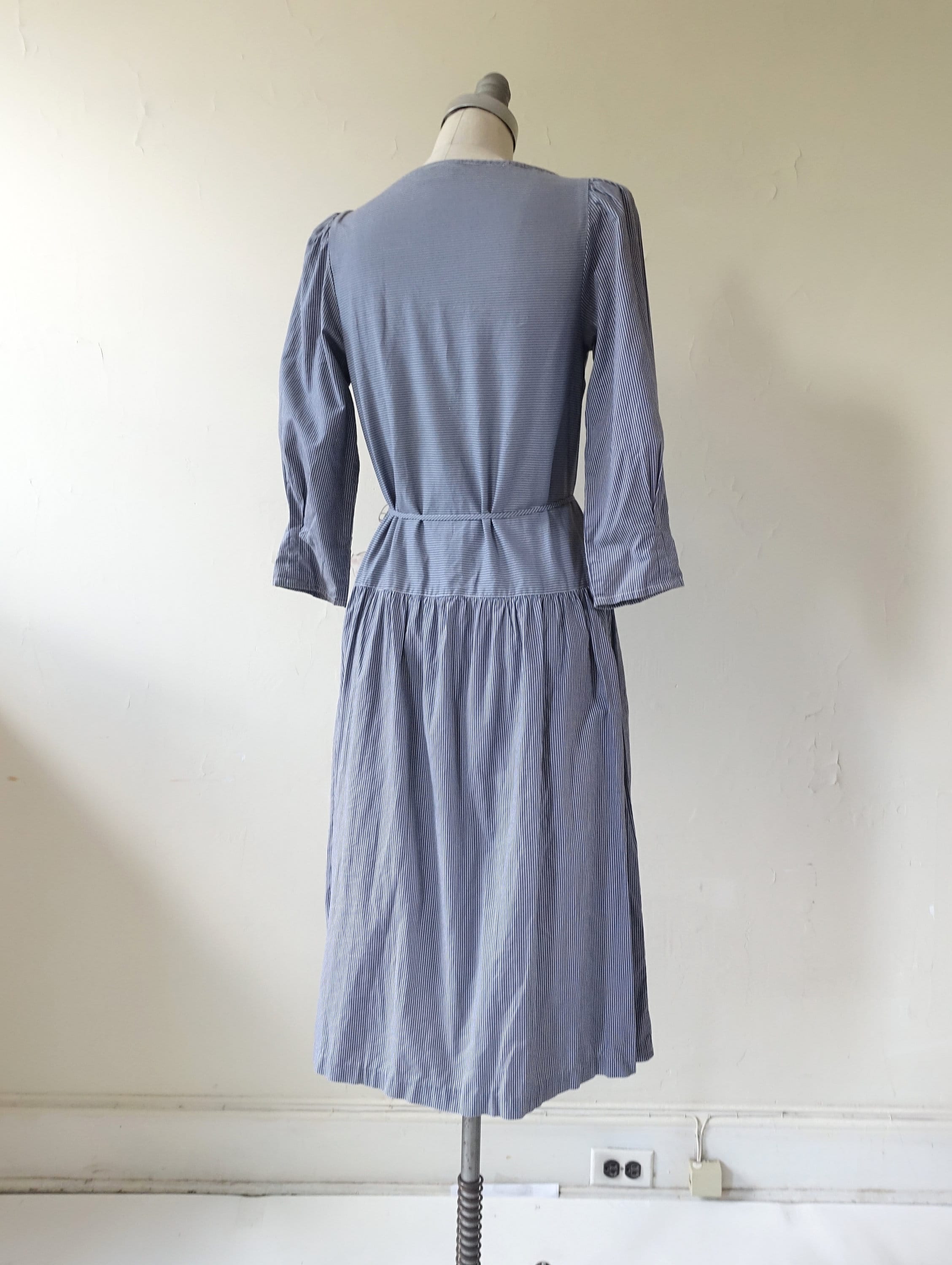 Vintage 80s Striped Drop Waist Cotton Dress/ 1980s Blue White | Etsy
