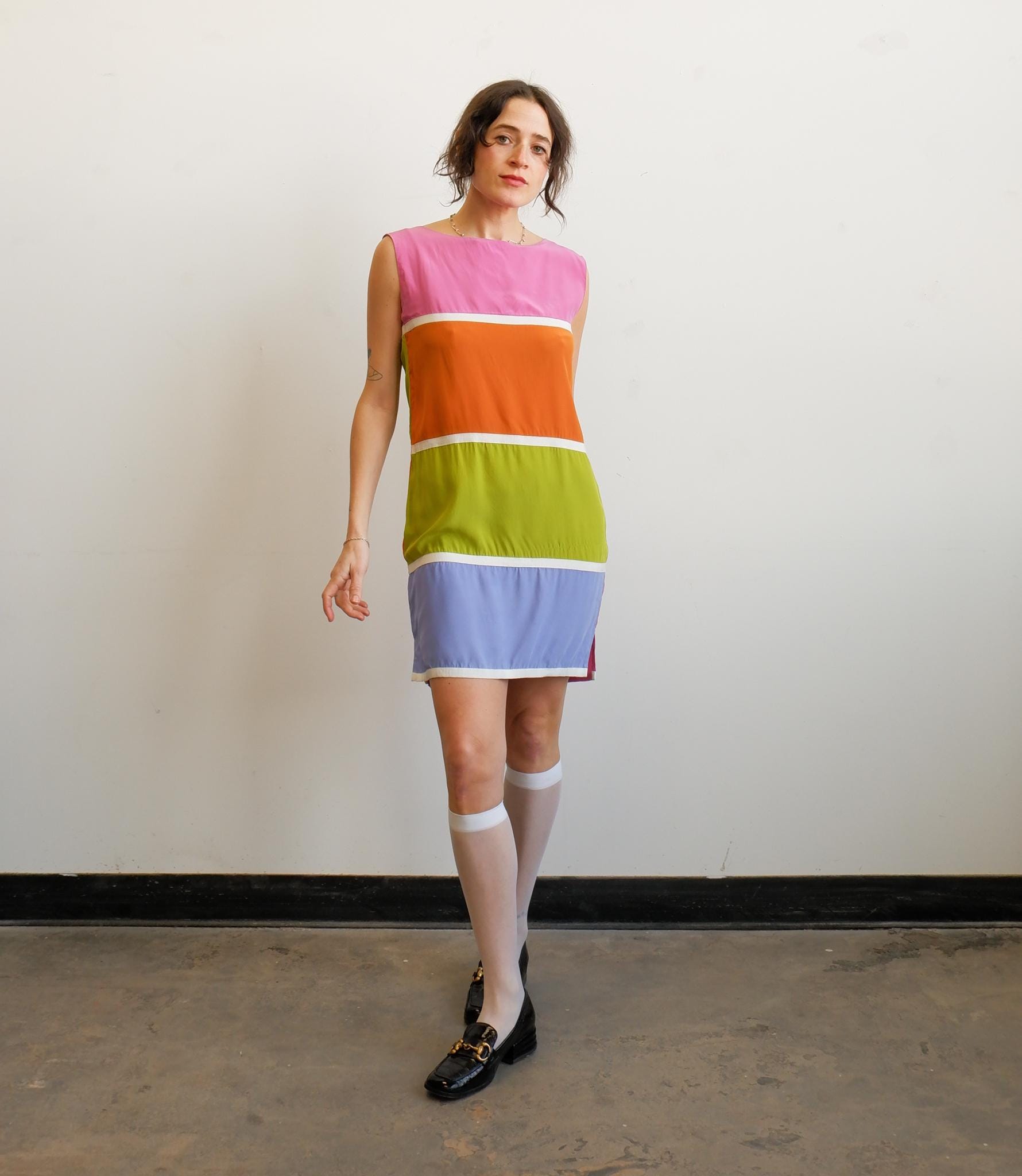 90s color block dress 90s Grunge patchwork color block corset dress