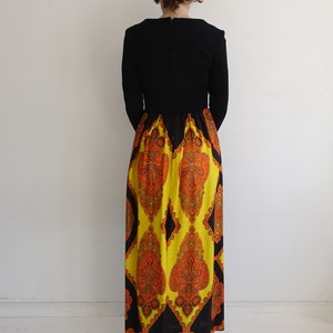 Vintage 60s Corset Waist Psychedelic Print Maxi Dress/ 1960s 1970s Long Sleeve Colorful Dress with Lace Up Waist/ Size Medium image 5